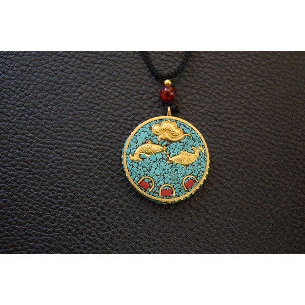 Sėkmės, laimės ir turto amuletas (Tibetas) (Buda, sėkmės žuvys)